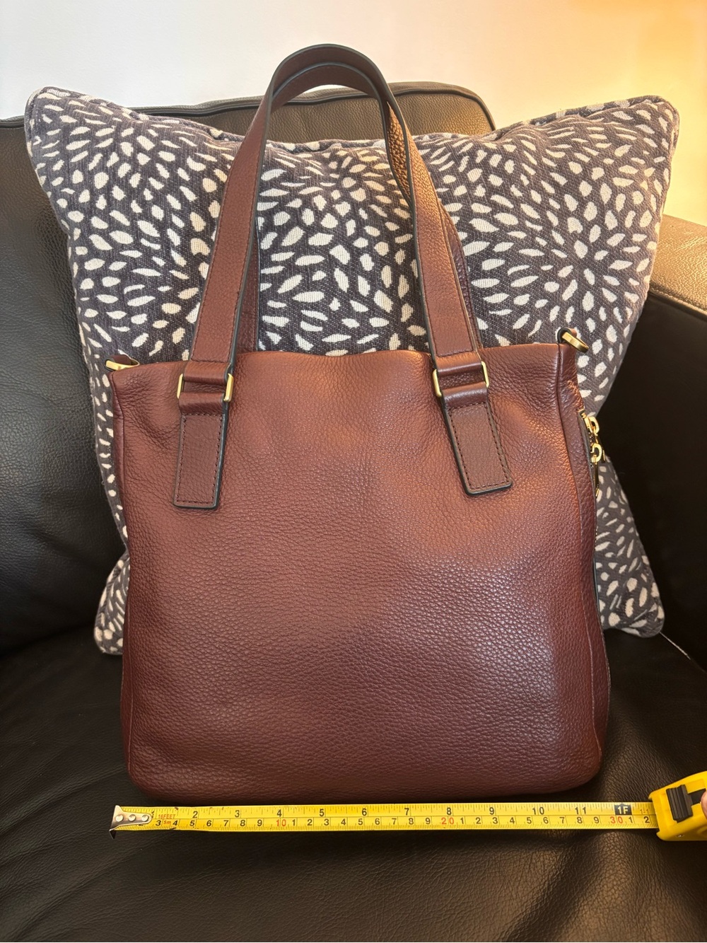 Fossil Brown Leather Crossbody Tote with Gold Hardware